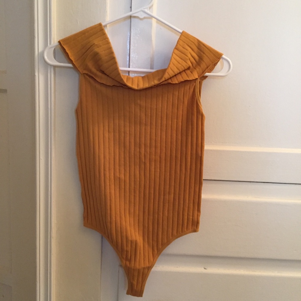 Fashion Nova off the shoulder bodysuit mustard